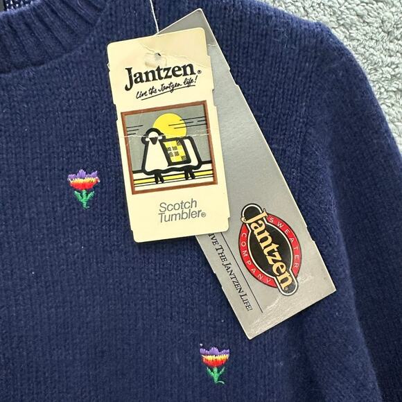 Jantzen‎ Vintage NWT Blue Pullover Women's Medium Embroidered Flowers Wool Blend - Picture 4 of 10